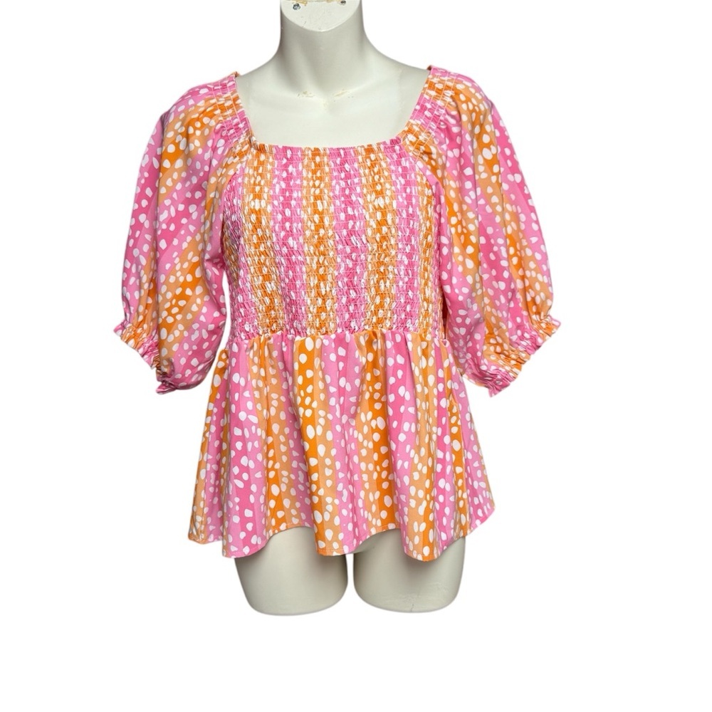 Michelle McDowell size medium Multicolored Puff Sleeve Peplum Blouse